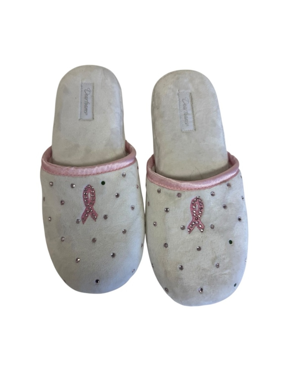 Women’s Pink Ribbon Embellished White Slippers
